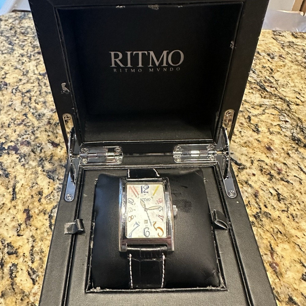 Ritmo Mundo Colorful  Steel Rectangle Watch‎ With Box Automatic Needs Battery